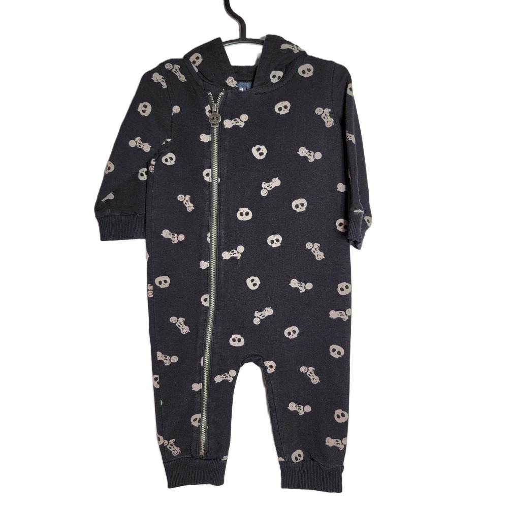 Koala Kik Baby 6M Motorcycle & Skull Print Hooded Romper Black Cotton Zip